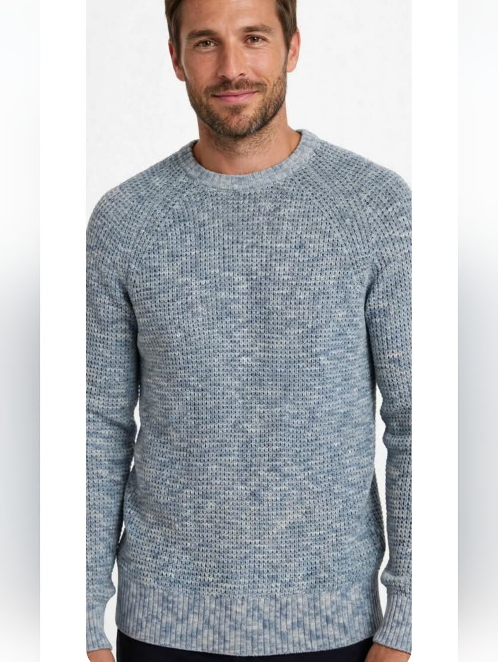 Old Navy Men's Cotton-Blend Crew-Neck Chunky Knit Pullover Sweater Blue Marbled